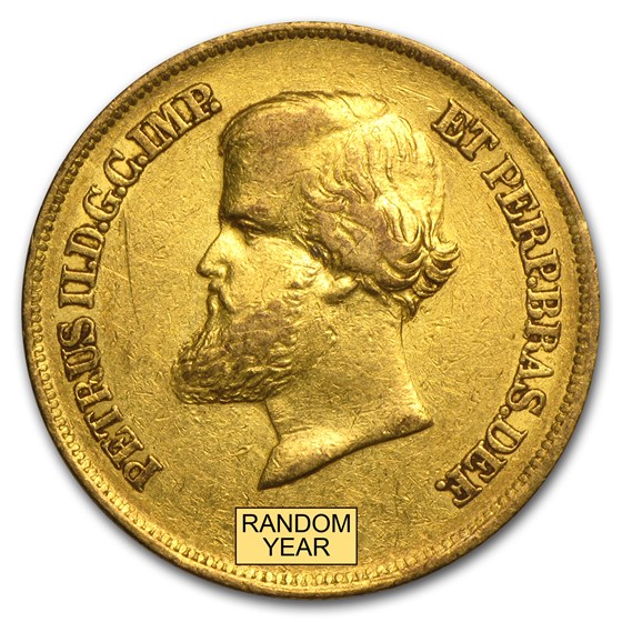 Brazil 10,000 Reis Gold Pedro II (1851-1889) Avg Circ Brazil 10,000 Reis Gold Pedro II (1851-1889) Avg Circ